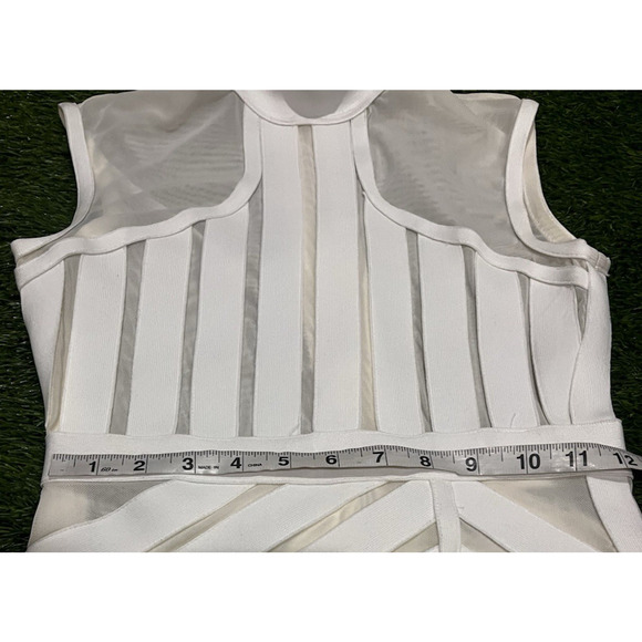 Kira Kira White Structured Mesh Panel Bodycon Dress Mock Neck Slit Bandage XS - Picture 7 of 9